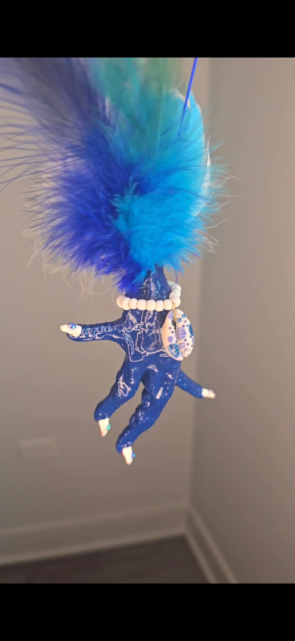 Dark Blue Chicken Foot With Cowrie Shell Necklace