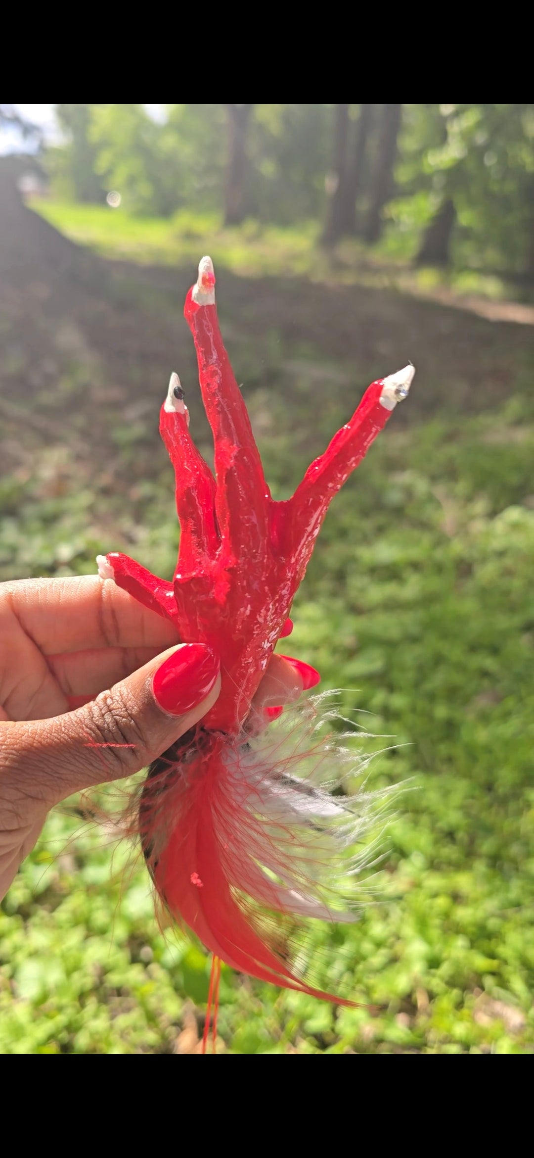 Red/White/Grey And Black Chicken Foot Necklace