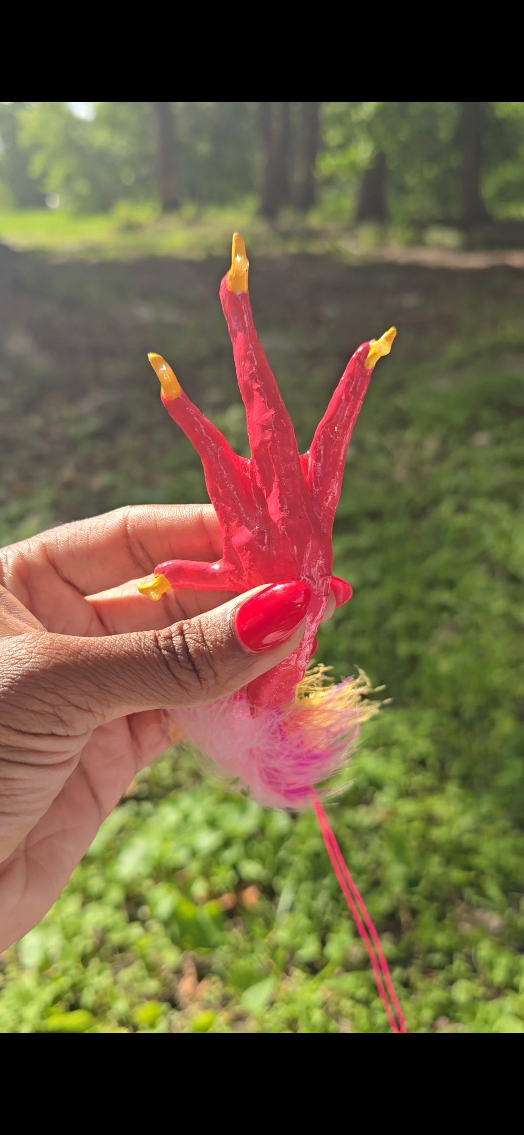 Hot Pink And Yellow Chicken Foot Necklace
