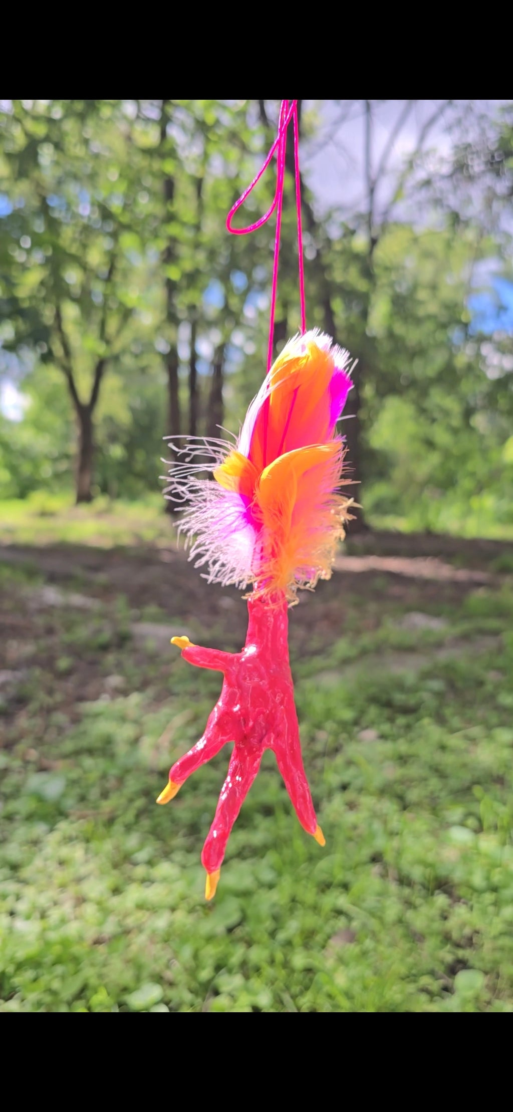 Hot Pink And Yellow Chicken Foot Necklace