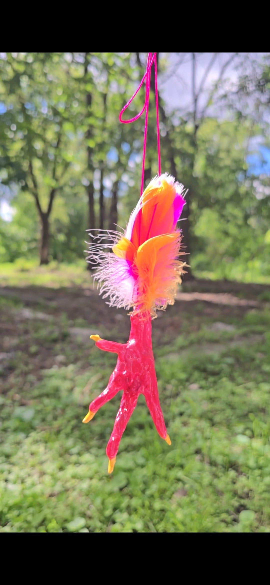 Hot Pink And Yellow Chicken Foot Necklace