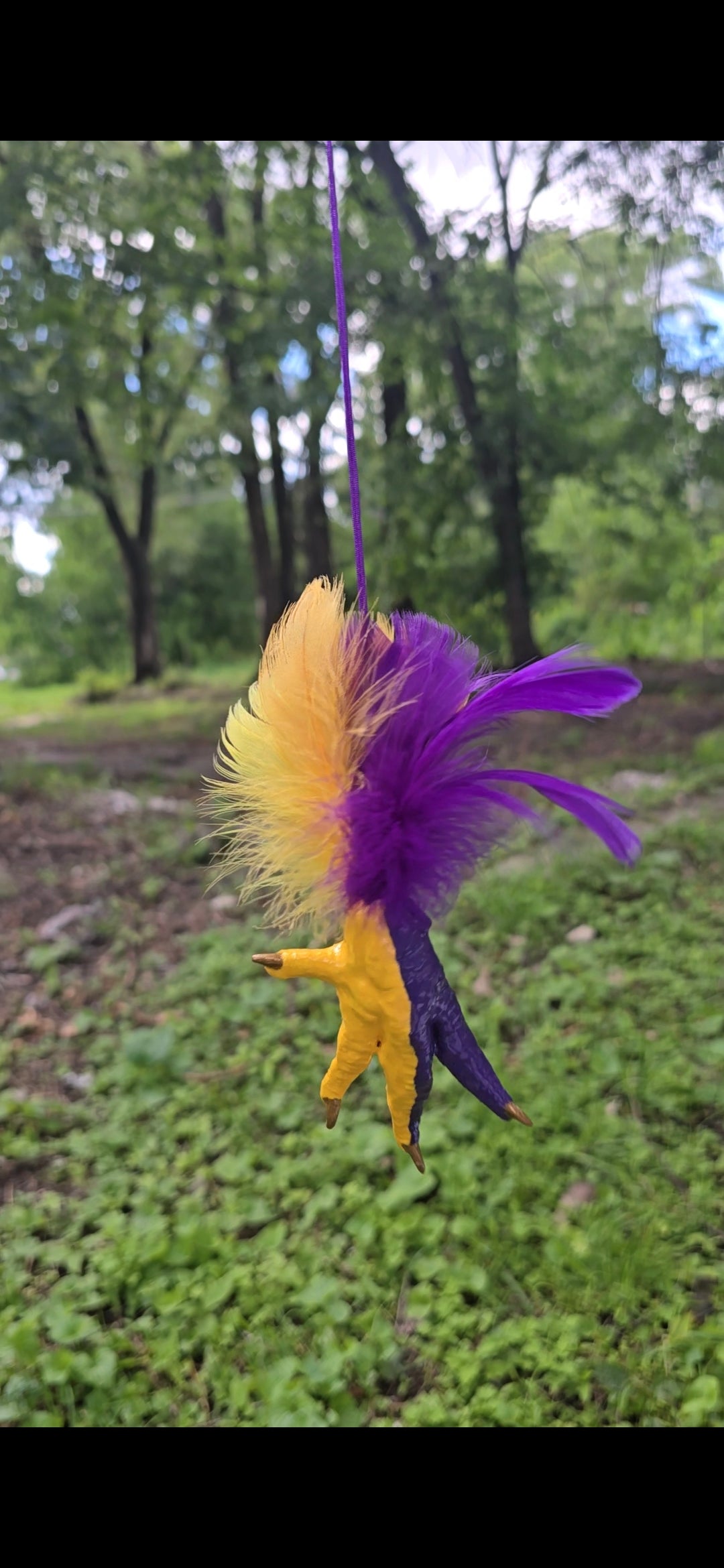 Mardi Gras Themed Chicken Foot Necklace (Yellow and Purple)