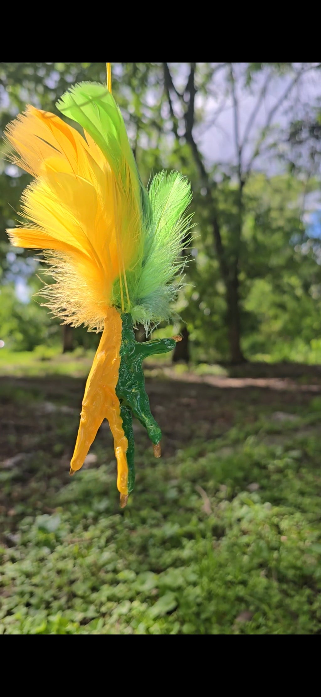 Mardi Gras Themed Chicken Foot necklace (green and yellow)