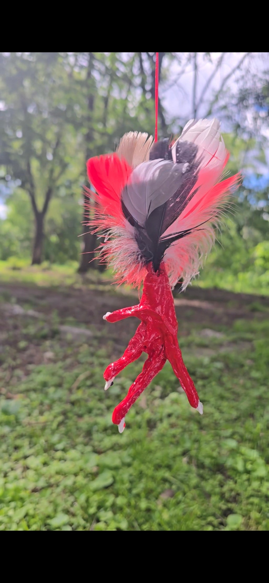 Red/White/Grey And Black Chicken Foot Necklace