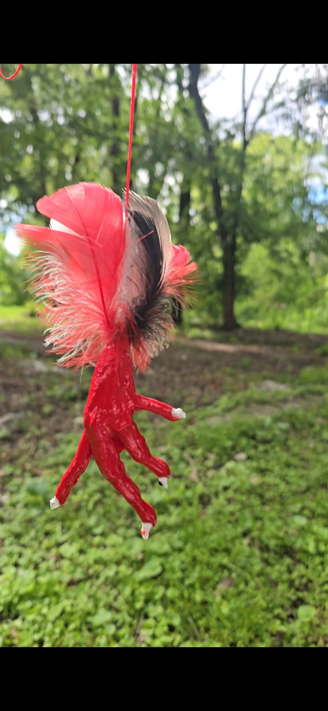 Red/White/Grey And Black Chicken Foot Necklace