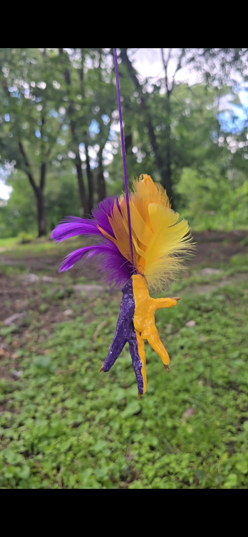 Mardi Gras Themed Chicken Foot Necklace (Yellow and Purple)