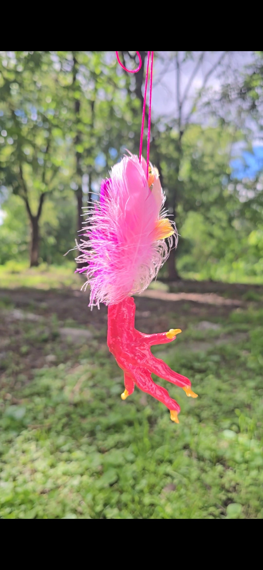 Hot Pink And Yellow Chicken Foot Necklace